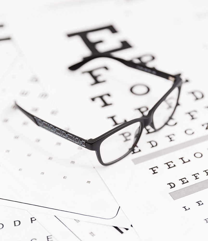 Close up Brille Chart Sehtest